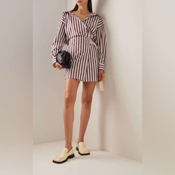 Victoria Beckham Organic Cotton Stripe Wrap Front Mini Shirt Dress - Picture 1 of 16